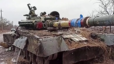 دبابة أوكرانية مدمرة