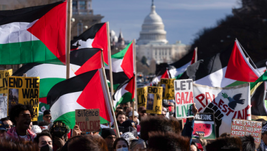 تظاهرة في واشنطن وعلى مرأى من مبنى الكابيتول، تنديداً بالحرب الإسرائيلية المستمرة على غزة،
