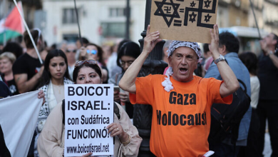 Protesters take part in a demonstration in Paris, protesting the Israeli raid on a camp in Rafah, May 27, 2024.