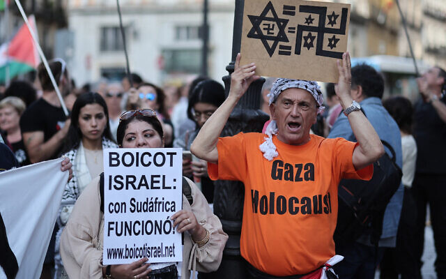 Protesters take part in a demonstration in Paris, protesting the Israeli raid on a camp in Rafah, May 27, 2024.