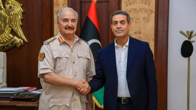 Commander-in-Chief of the Libyan Armed Forces, Field Marshal Khalifa Haftar, meets with the head of the Libyan High Elections Commission, Imad Al-Sayeh, June 25, 2024.