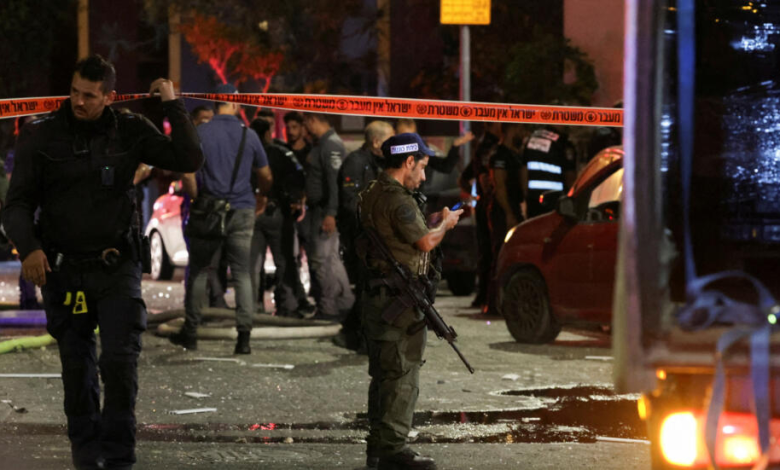 Israeli policemen at the site of the explosion in Tel Aviv on July 19, 2024