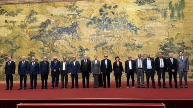 A photo of Palestinian faction leaders gathering with Chinese Foreign Minister Wang Yi in Beijing. July 23, 2024