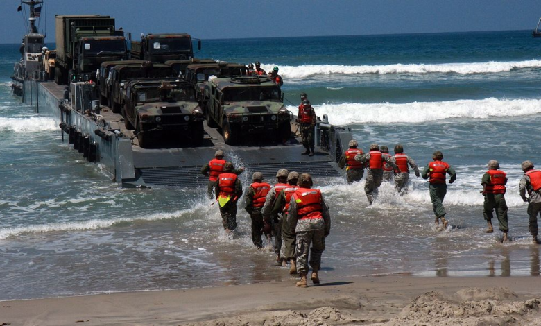 A temporary floating dock built by the United States.