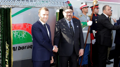 French President Emmanuel Macron and Morocco's King Mohammed VI during the launch ceremony of Africa's first high-speed train, Tangier, Morocco, November 15, 2018