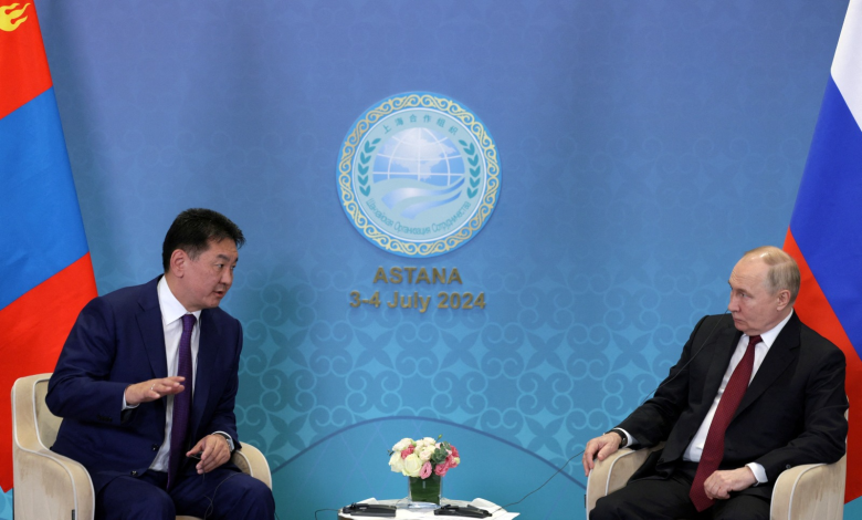 Russian President Vladimir Putin attends a meeting with Mongolian President Ukhnaagin Khurelsukh on the sidelines of the Shanghai Cooperation Organization in Astana. July 3, 2024