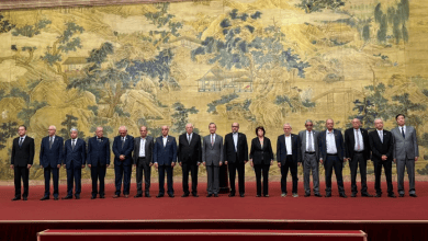 A photo of Palestinian faction leaders gathering with Chinese Foreign Minister Wang Yi in Beijing. July 23, 2024