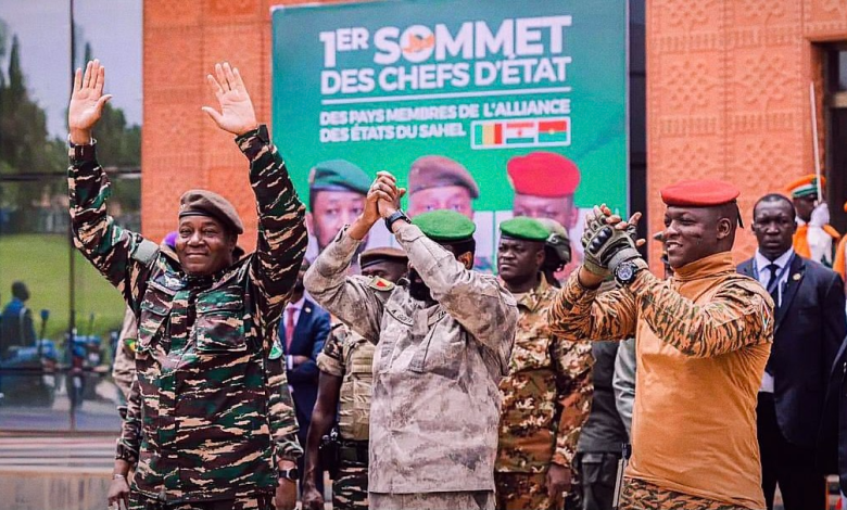 Heads of state of Burkina Faso, Niger and Mali at the First Summit of Alliance of Sahel States