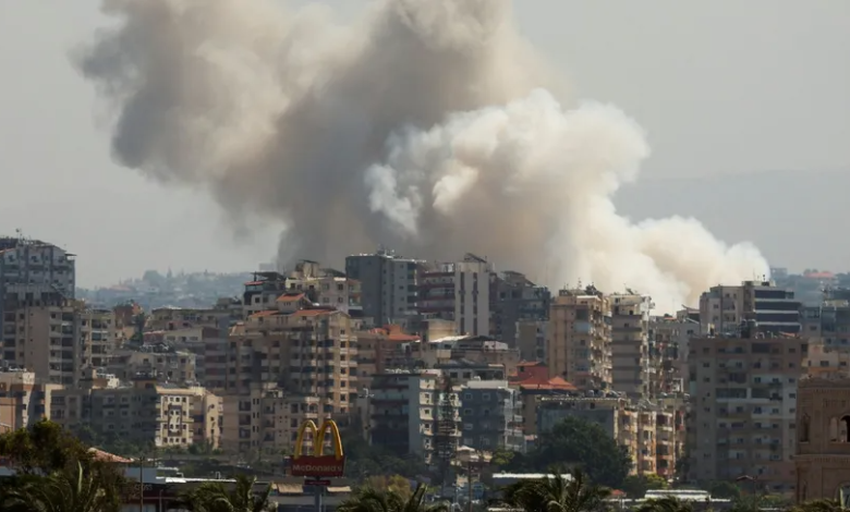 Smoke rises over areas in southern Lebanon after Israeli strikes. September 23, 2024