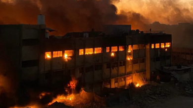 Fire breaks out in a school in Jabalia camp after an Israeli air strike