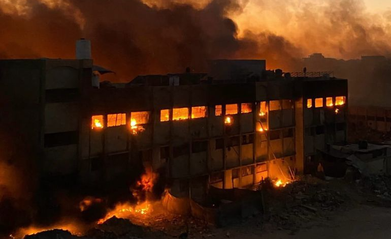 Fire breaks out in a school in Jabalia camp after an Israeli air strike