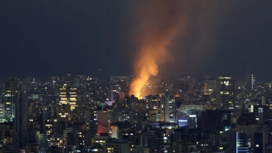 Smoke and flames rise after an Israeli airstrike in central Beirut, Lebanon, October 10, 2024.