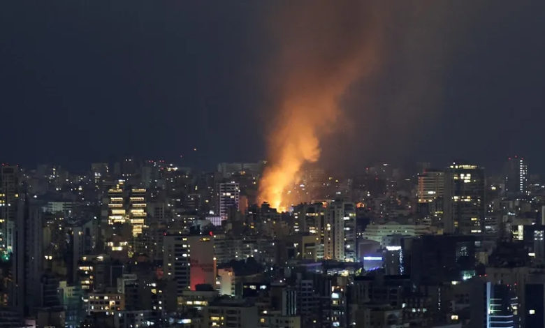 Smoke and flames rise after an Israeli airstrike in central Beirut, Lebanon, October 10, 2024.