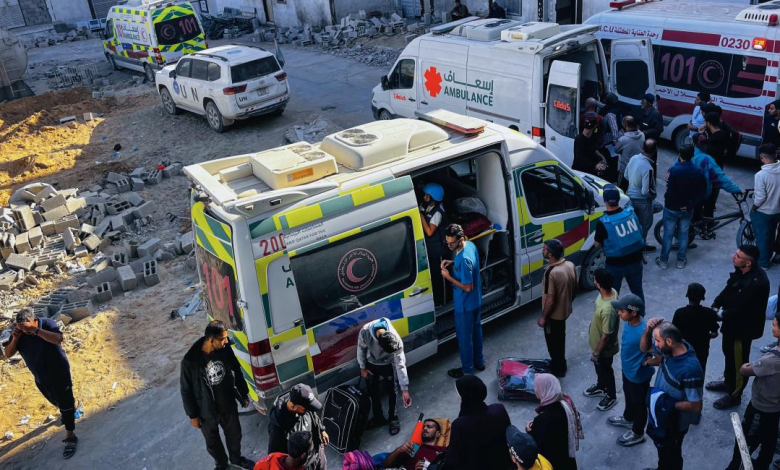 Transfer of patients and wounded from Kamal Adwan Hospital to Al-Shifa Medical Complex, northern Gaza, October 28, 2024