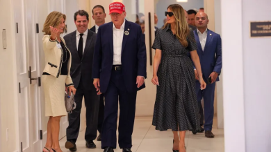 Former US President Donald Trump with his wife Melania inside a campaign center in Palm Beach, Florida. November 5, 2024