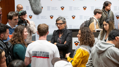 Francesca Albanese, the United Nations Special Rapporteur on the Occupied Palestinian Territories, talks to students and community members after a Dean’s Leadership Series event on Tuesday, Oct. 29.