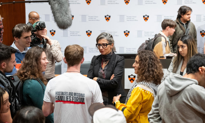 Francesca Albanese, the United Nations Special Rapporteur on the Occupied Palestinian Territories, talks to students and community members after a Dean’s Leadership Series event on Tuesday, Oct. 29.