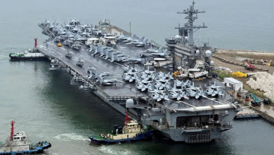 The aircraft carrier USS Theodore Roosevelt in the port of Busan, South Korea, June 22, 2024.