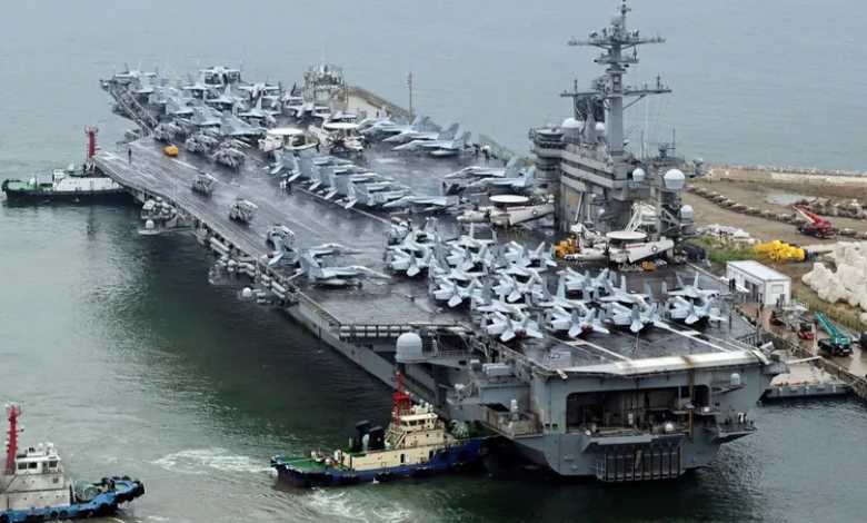 The aircraft carrier USS Theodore Roosevelt in the port of Busan, South Korea, June 22, 2024.