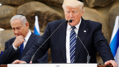 Former US President Donald Trump with Benjamin Netanyahu (L) delivers a speech at the Holocaust Memorial in Jerusalem, May 23, 2017.