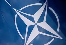 NATO flag flying, symbolizing military readiness for Arctic reconnaissance mission.