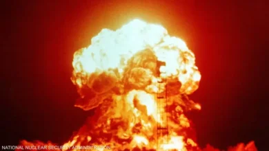 Image of a nuclear explosion with a bright mushroom cloud over China.